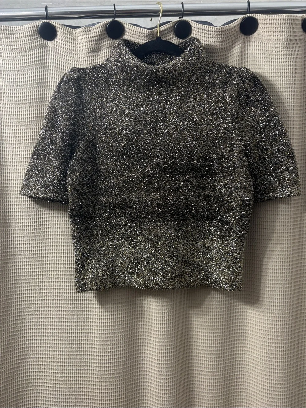 kate spade Metallic Knit Short-Sleeve Crop Top in Black and Gold nwot